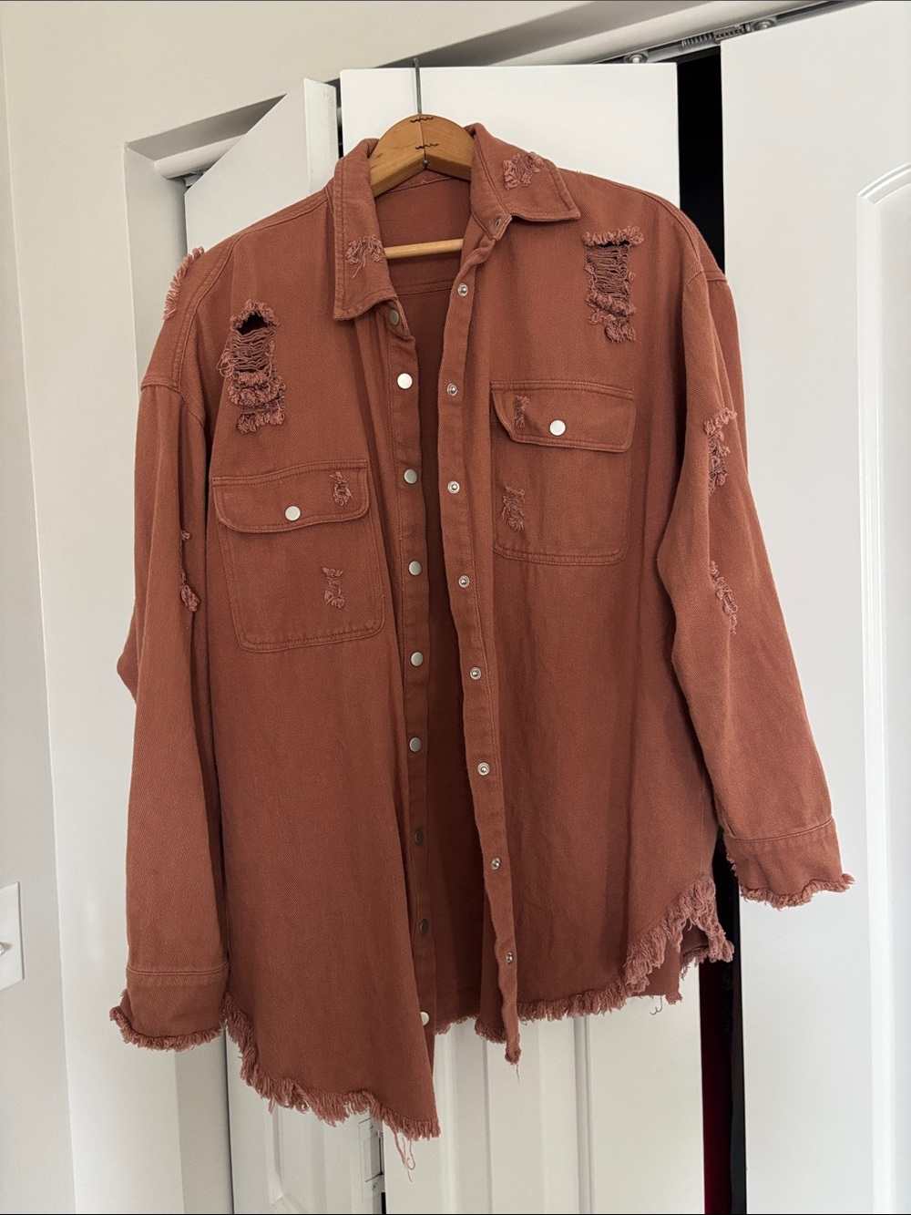 Distressed Rust Button-Up Shacket